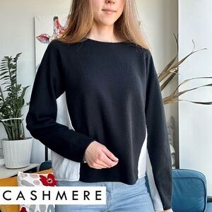 Margaret O'Leary Cashmere Black White Crewneck Long Sleeve Sweater S